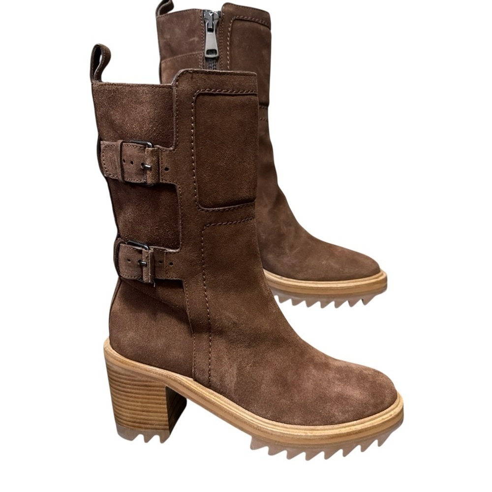 Tamara Mellon Suede Buckle Moto Boots